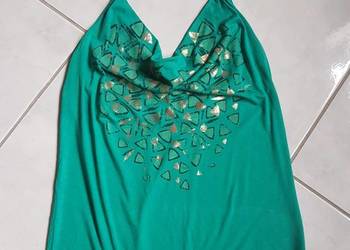 H&M top koszulka bluzka bez ramiączek złota wiązana morska