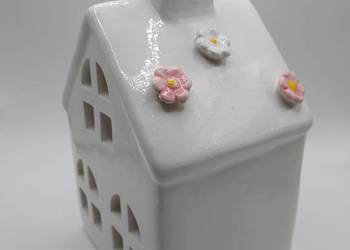 Domek Świecznik na tealight Ceramika Wiosna Ozdoba