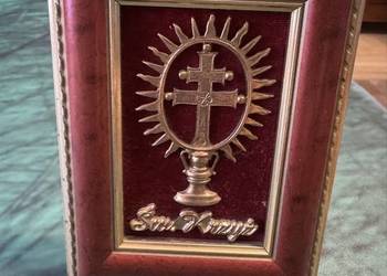 Św. Krzyż hostia pamiątka z czasów PRL Vintage lata 80 te ramka