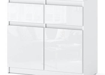 Komoda Biała Połysk 2 Szuflady Oleksa 80cm Pojemna Szafka Salon Sypialnia