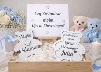 Wujku Czy zostaniesz moim Ojcem Chrzestnym? Zaproszenie Chrzest Święty Miś