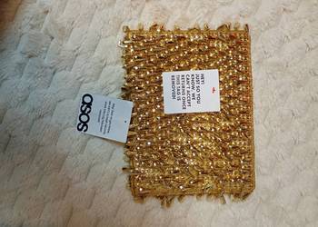 ASOS/ Złota, bogato zdobiona frędzlami torebka saszetka z Londynu, NOWA