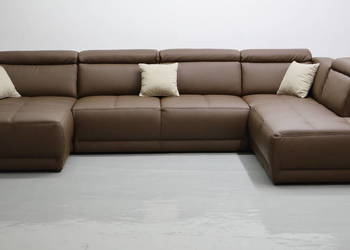 TTN Brązowe Wielkie U kanapa rogówka sofa do salonu ECO skóra sprężyna Bone