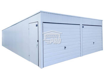 Garaż blaszany 6x7 Brama uchylna x2 + drzwi biały GP140