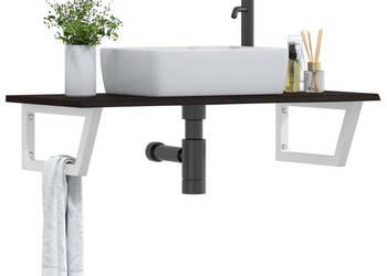 Półka ścienna pod umywalkę stal i lite drewno dębowe WM-3302626