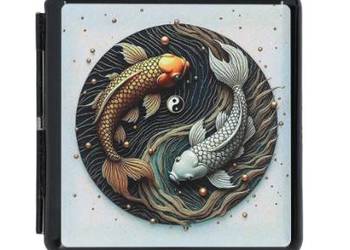 Metalowa Papierośnica z Nadrukiem Karpi koi Yin-Yang Orientalna na Prezent