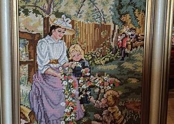 Gobelin krzyżykowy w ramie "Odpoczynek w ogrodzie"