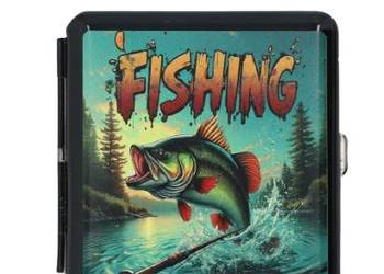 Metalowa Papierośnica z Nadrukiem dla Wędkarza Rybaka Fana Łowienia Ryb