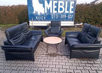 Komplet Rozkładany RELAX  3+2+1 i Stolik ,  Skóra Czarna