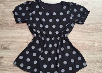 Śliczna zwiewna bluzka z krótkim rękawem w groszki kropki 42