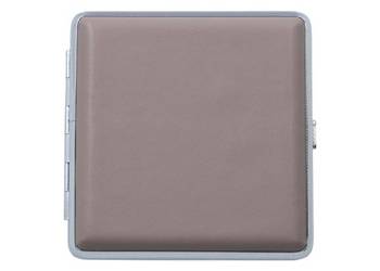 Metalowa Papierośnica Pokryta Gładką Ekoskórą Jednolity Kolor Kawowy Beż