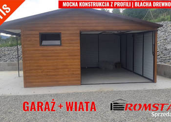 Garaż Blaszany Drewnopodobny z zadaszeniem |Garaże Blaszane – ROMSTAL*