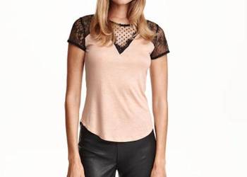 Koszulka bluzka xs 34 czarny pudrowy róż h&m