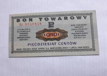 Bon towarowy 50 centów z 1969 roku