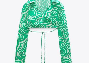 ZARA ZIELONY TOP BLUZKA Z POPELINY KOSZULA Z NADRU