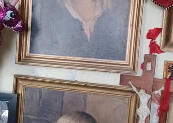 73,5cm/55,5cm dwa obrazy placzący chlopiec i dziewczynka dykty drewno