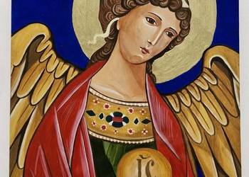 Ręcznie wykonana ikona Anioł Stróż, na desce