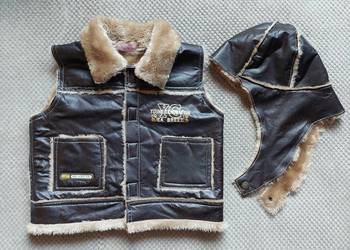 stylowy komplet kamizelka i czapka pilota retro rozmiar 104+