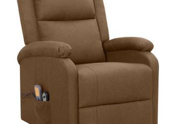 vidaXL Podnoszony fotel masujący, brązowy, obity tkaniną(SKU:329713)