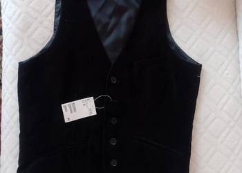 (S) (EUR 46) H&M/ Aksamitna kamizelka garniturowa z patką z Londynu, NOWA