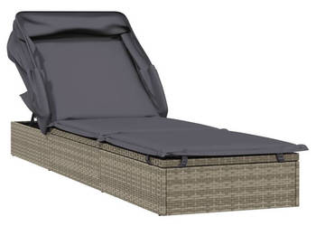 Leżak ze składanym dachem szary 213x63x97 cm polirattan WM-319639