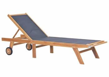 vidaXL Składany leżak z kółkami, lite drewno tekowe i textilene(SKU:44668)