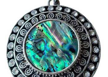 VINTAGE NASZYJNIK WISIOREK MACICA PERŁOWA PAUA ABALONE GRUNGE USA LATA 90