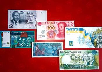 135 - Reprodukcja (kopia) Banknoty Świata-08 - 6 szt. (skala 1:1)