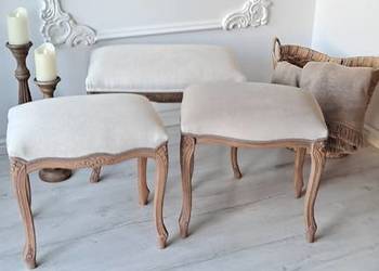 Stylowa pufa len Ludwik Ludwikowska Prowansja Shabby Chic