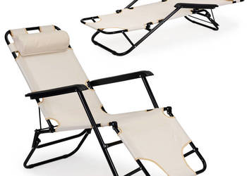 Leżak ogrodowy z zagłówkiem składana konstrukcja beżowy MultiGarden