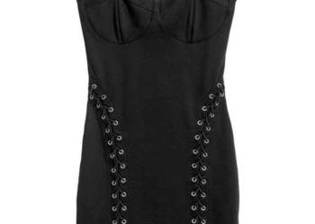 czarna sukienka H&M xxs 32 gorset bandażowa sznurowania