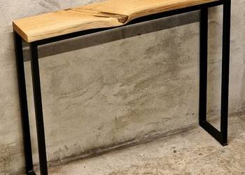 Konsola loft BLAT DĘBOWY NA WYMIAR naturalna krawędź stal mal. PROSZKOWO