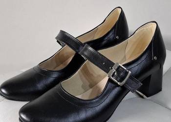 BTK 40 skórzane czółenka słupek Mary Jane nowe