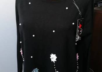 NOWY CZARNY DAMSKI SWETER - KWIATY 3D_X&J_R.L/XL