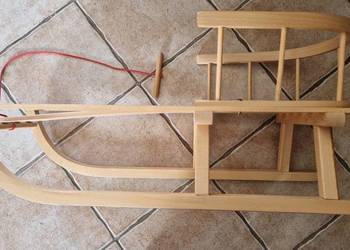 Sanki drewniane z oparciem sznurek z rączką