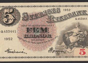 Szwecja 5 koron 1952 - Q - stan 1/2