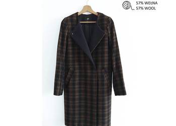 Wełniany płaszcz damski w kratę oxford navy NOWY H&M rozmiar 36