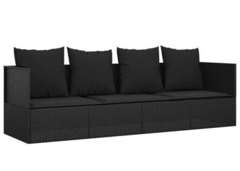 vidaXL Leżanka ogrodowa z poduszkami, czarna, polirattan(SKU:319565)