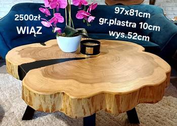 Stolik kawowy 97x78cm PIĘKNY LIVE EDGE plaster drewna loft