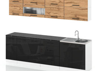 Meble Kuchenne Modułowe Kuchnia Robo Lux 2.6m Zestaw Wotan Czarny Połysk