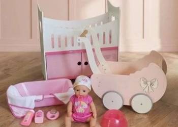 Duży zestaw dla lalki Baby Born łóżeczko, wózek, wanienka lalka drewniane