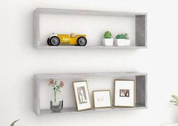 vidaXL Półki ścienne kostki, 2 szt., szarość betonu, 80x15x26,5 (SKU807118)