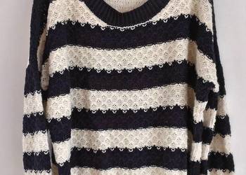 Sweter Papaya L 40 XL 42 XXL 44 paski białe granatowe maryna