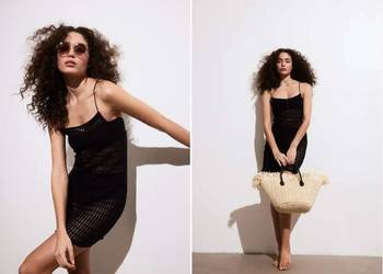 czarna sukienka o wyglądzie szydełkowej robótki H&M xs 34