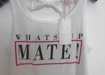 Bluzka Bershka Crop Top Krótki Biały Z Napisem Na Lato L