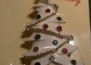 Broszka  metal choinka biała Nowa