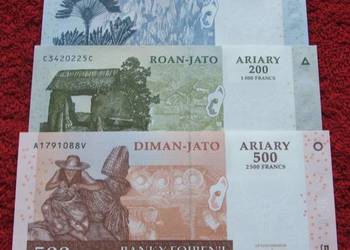 MADAGASKAR Kolekcjonerskie Banknoty Zestaw - 3 sztuki UNC