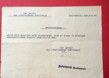 ( 1232 ) Dokument Niemiecki Kurt Rauprich