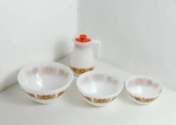 Vintage Zestaw Schott Mainz Jenaer Glas | Dzbanek + 3 Miski PRL Mid Century