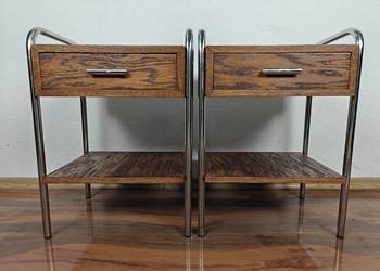 Szafki nocne stolik Chrom Dąb Ciemny Brąz Art Deco Bauhaus